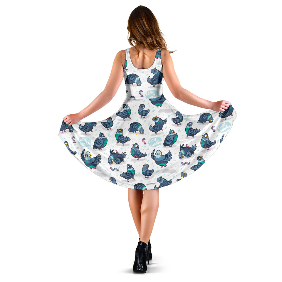 Pigeon Pattern Print Design 02 Sleeveless Midi Dress