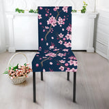 Pink Sakura Cherry Blossom Blue Background Dining Chair Slipcover
