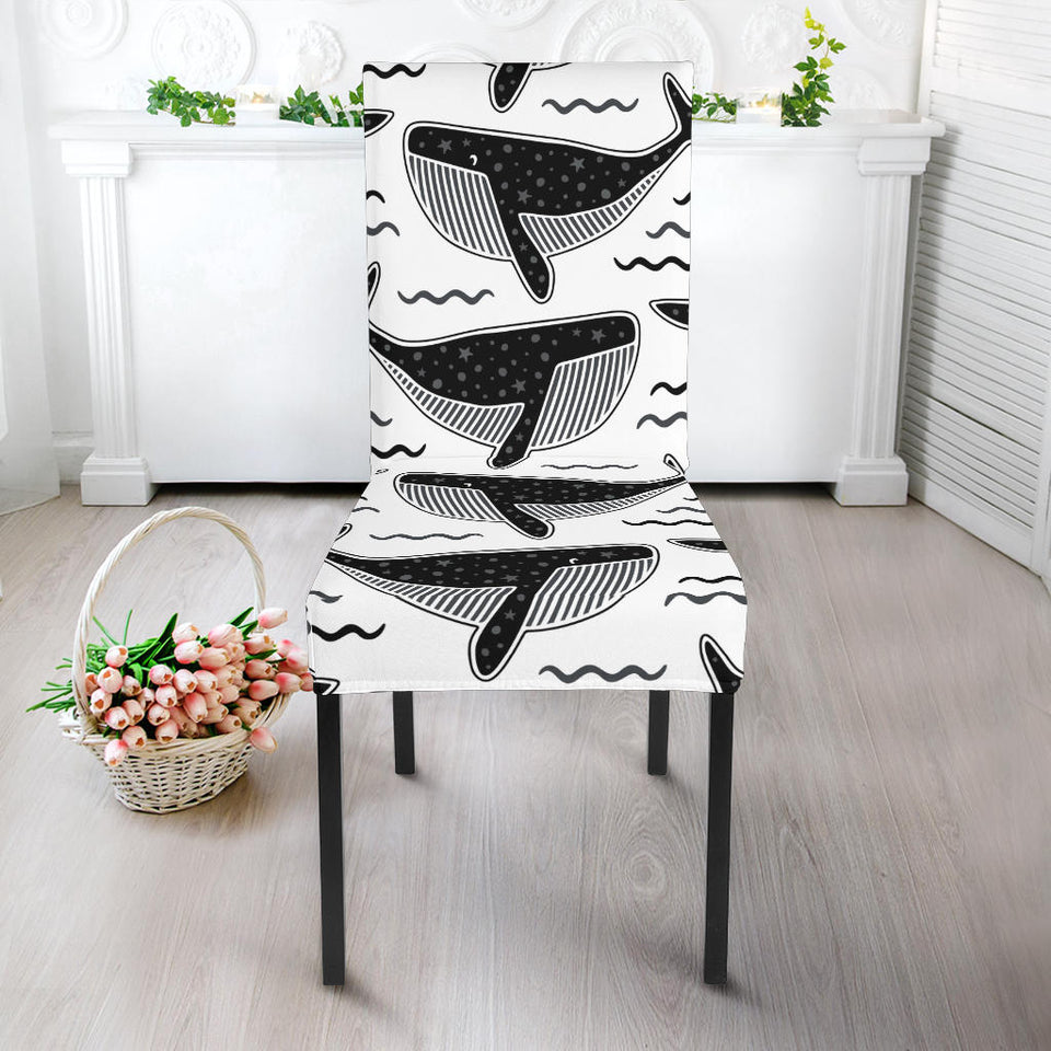 Black Whale Pattern Dining Chair Slipcover