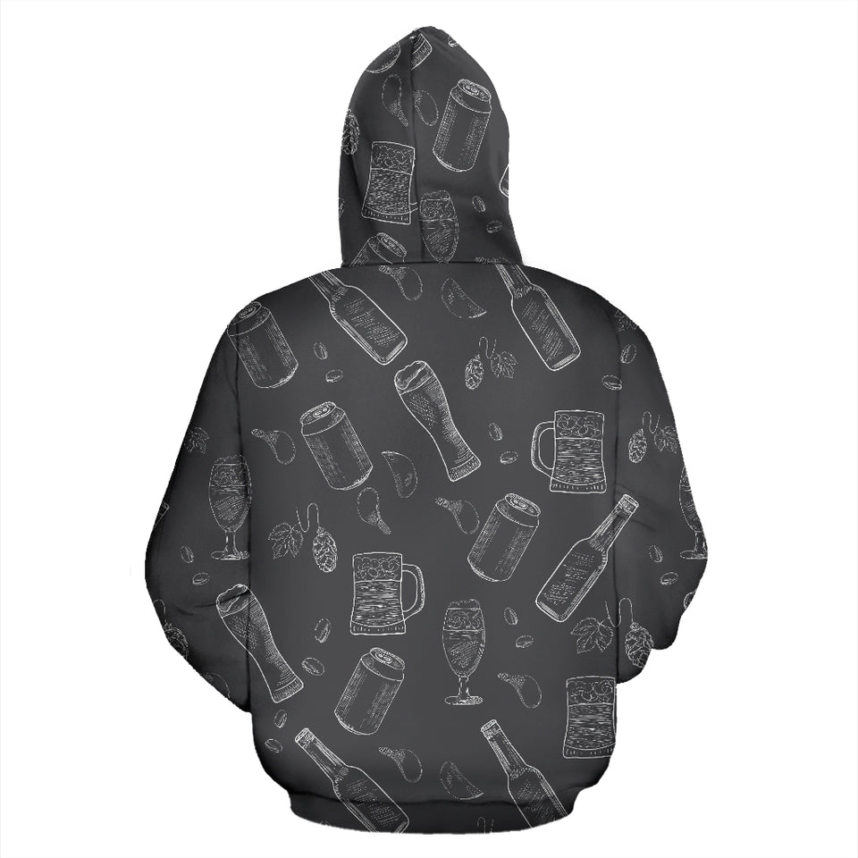 Beer Hand Drawn Pattern Zip Up Hoodie