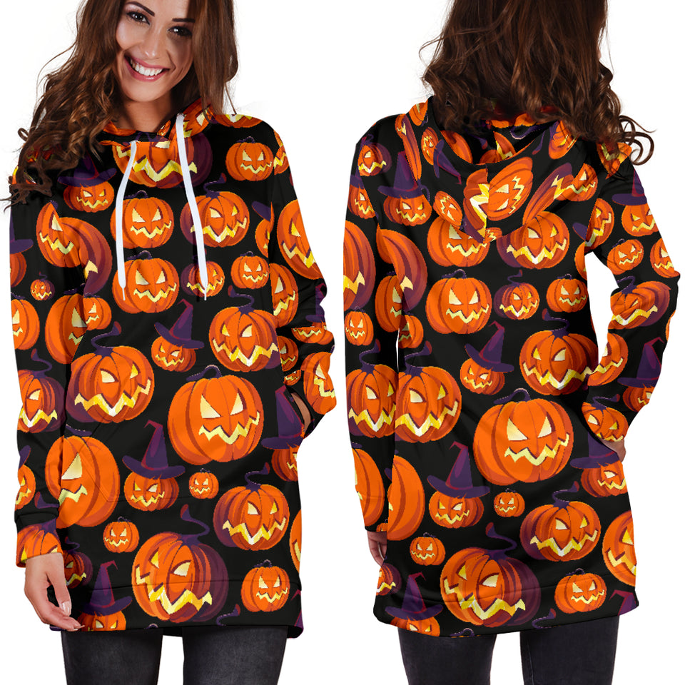 Halloween Pumpkin Pattern Women'S Hoodie Dress