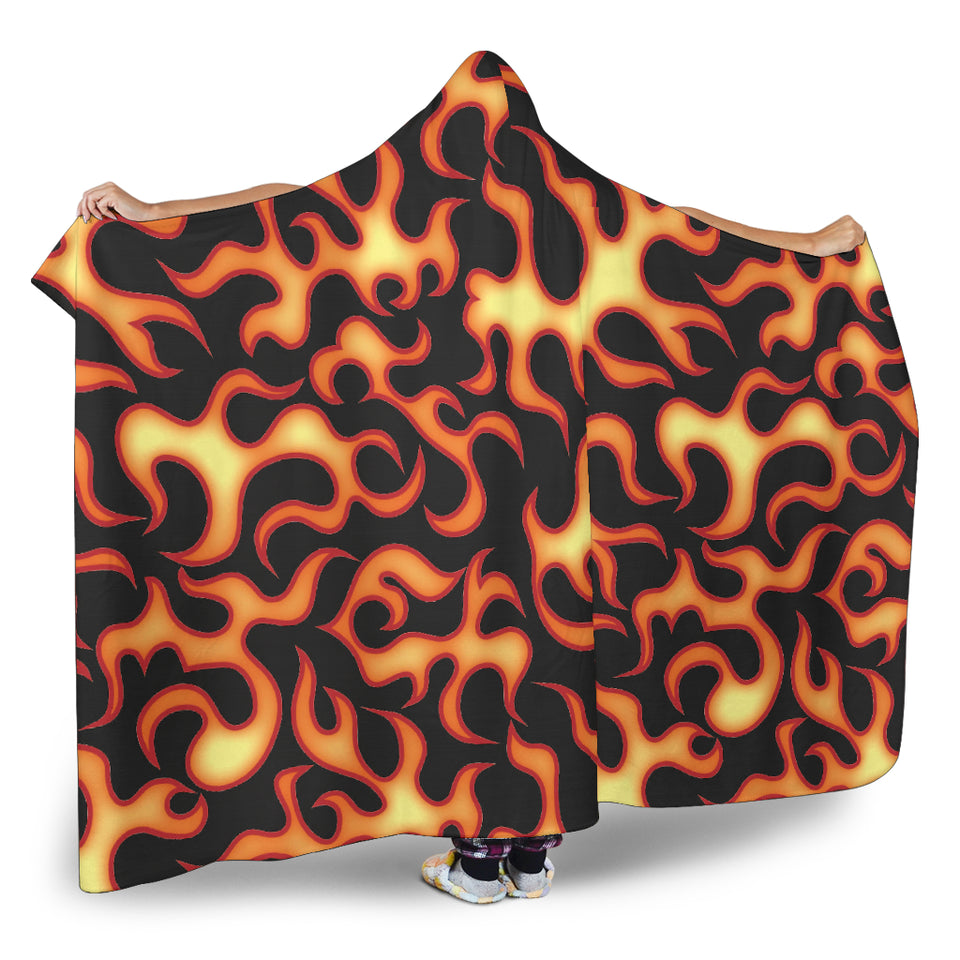 Fire Flame Dark Pattern Hooded Blanket