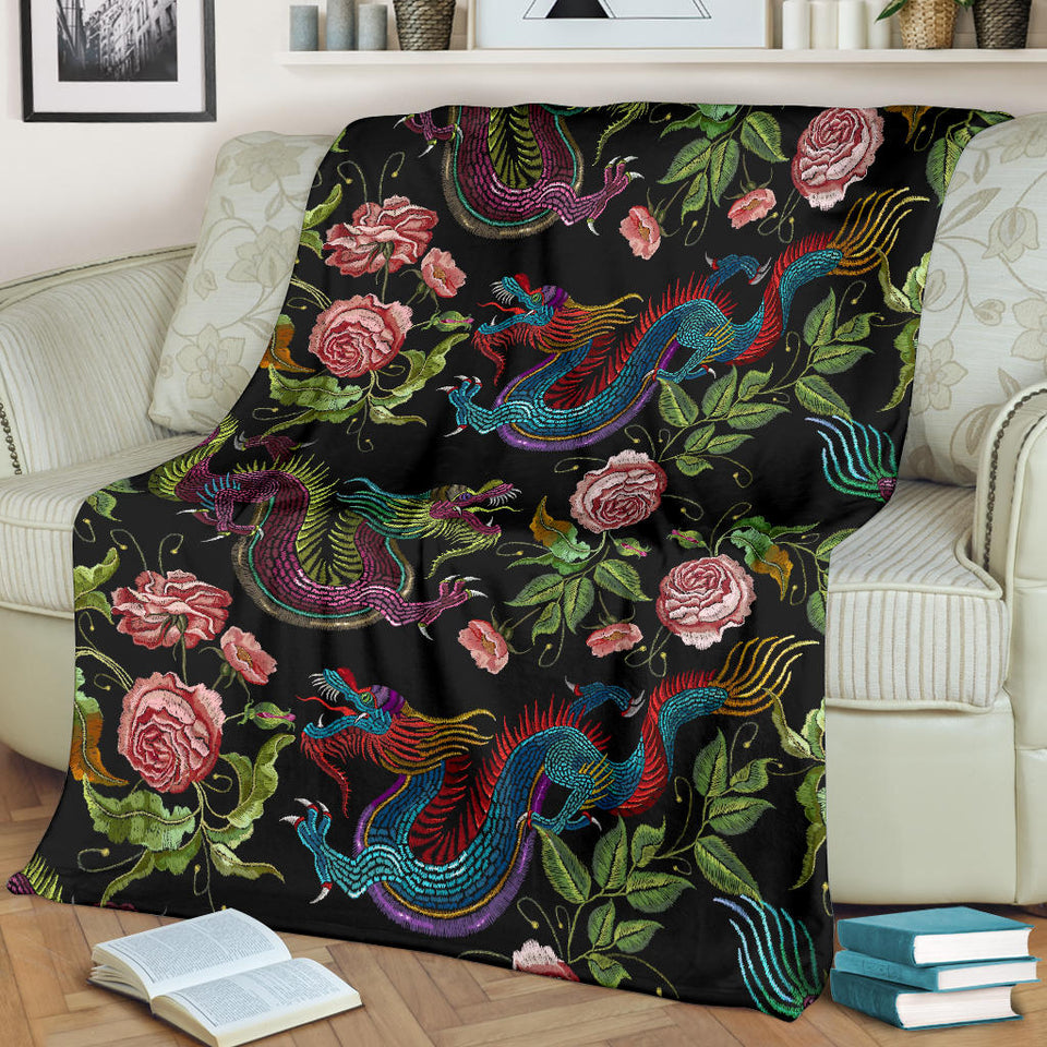 Dragons Flower Pattern Premium Blanket
