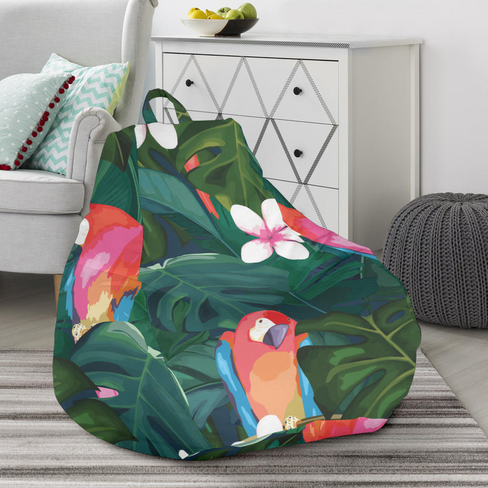Parrot Palm Tree Leaves Flower Hibiscus Pattern Bean Bag Cover