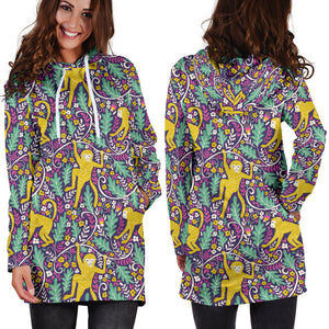 Cute Yellow Monkey Leaves Pattern Women'S Hoodie Dress