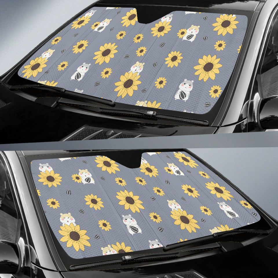 Cute Hamster Sunflower Pattern Background Car Sun Shade