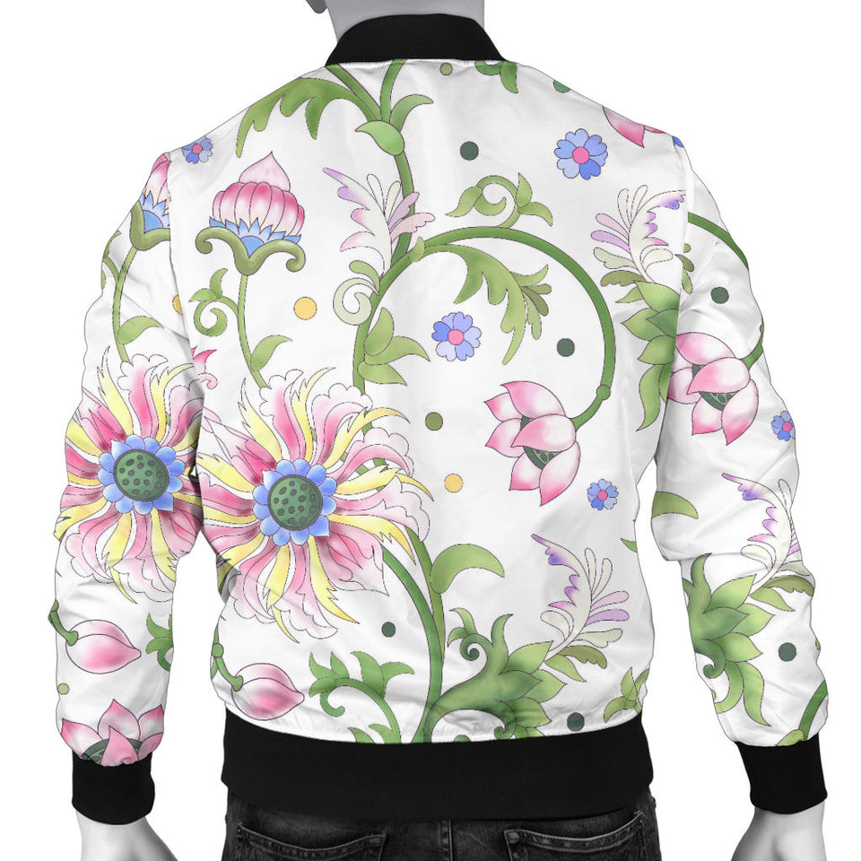 Beautiful Pink Lotus Waterlily Leaves Pattern Men'S Bomber Jacket