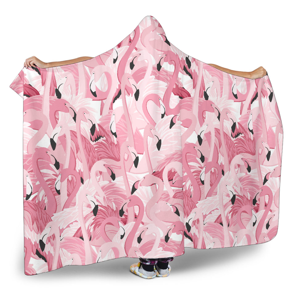 Pink Flamingos Pattern Background Hooded Blanket