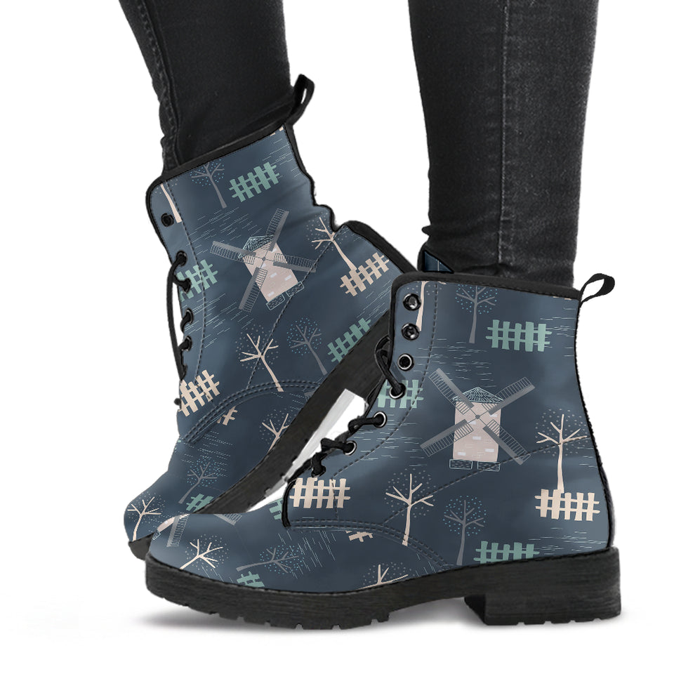 Windmill Tree Pattern Leather Boots