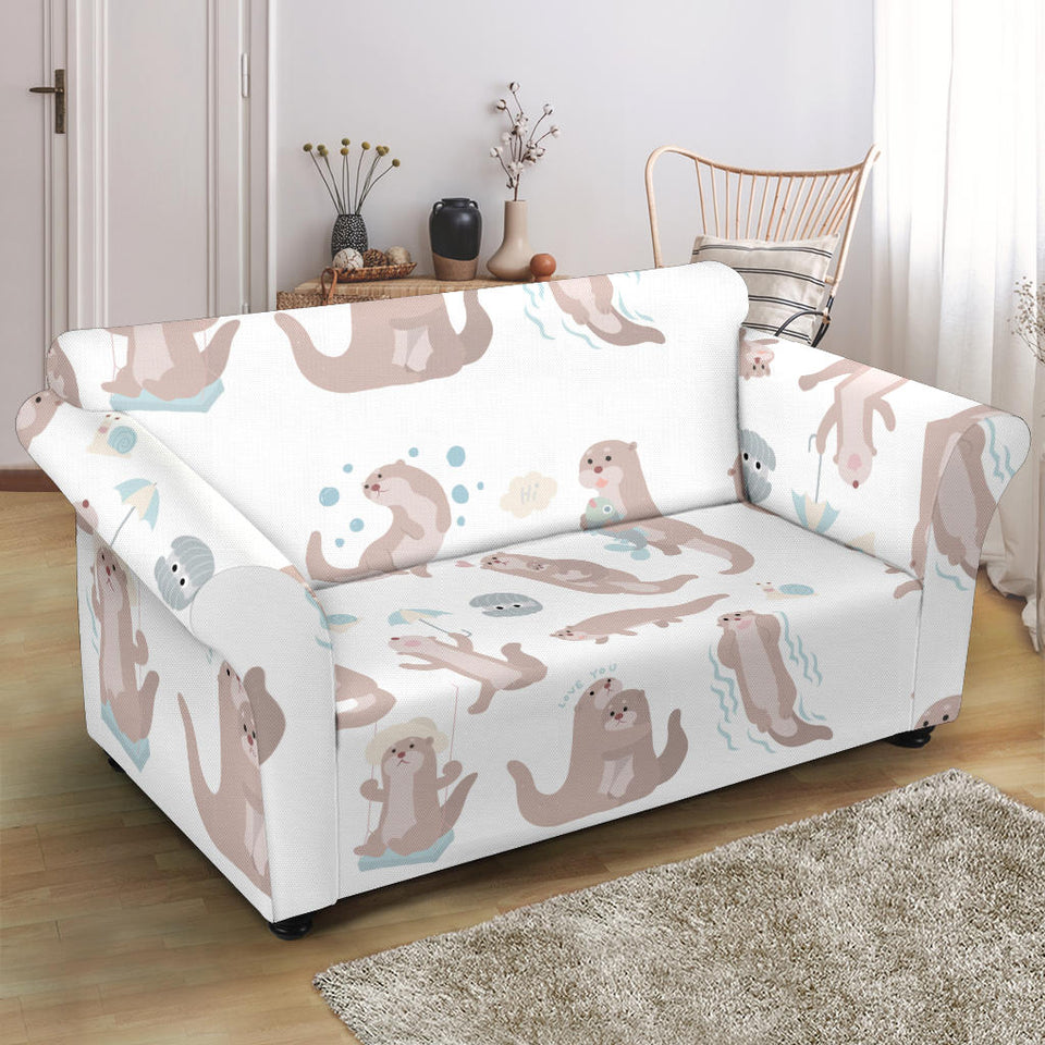 Cute Sea Otters Pattern Loveseat Couch Slipcover