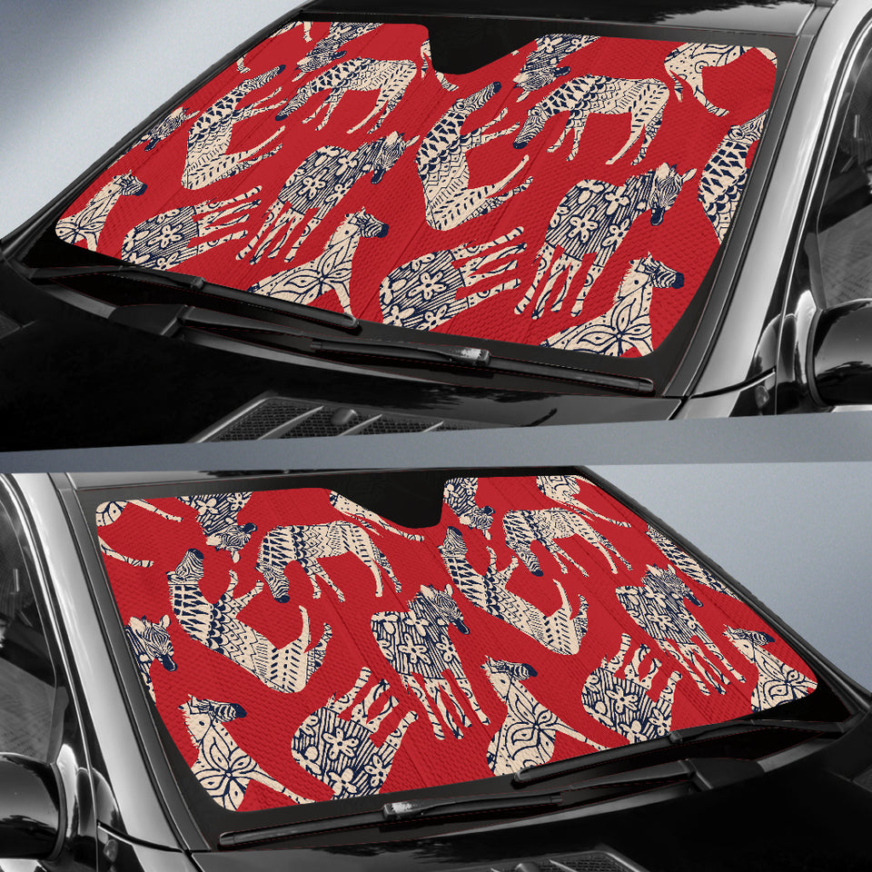 Zebra Abstract Red Background Car Sun Shade