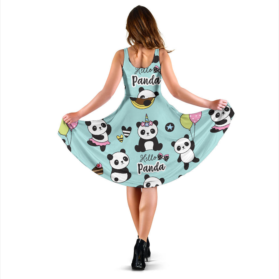 Cute Baby Panda Pattern Sleeveless Midi Dress