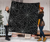 Spider Web Pattern Black Background White Cobweb Premium Quilt