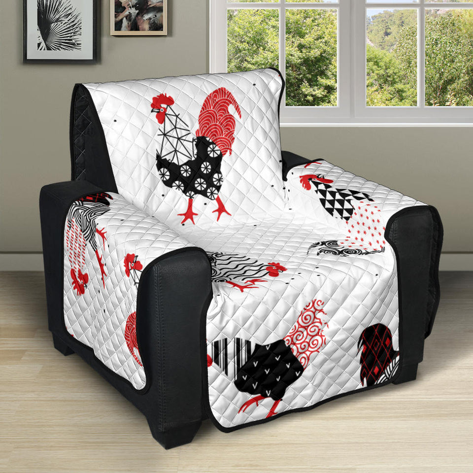Cool rooster chicken cock floral ornament background Recliner Cover Protector