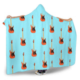 Electric Guitar Pattern Light Blue Background Hooded Blanket