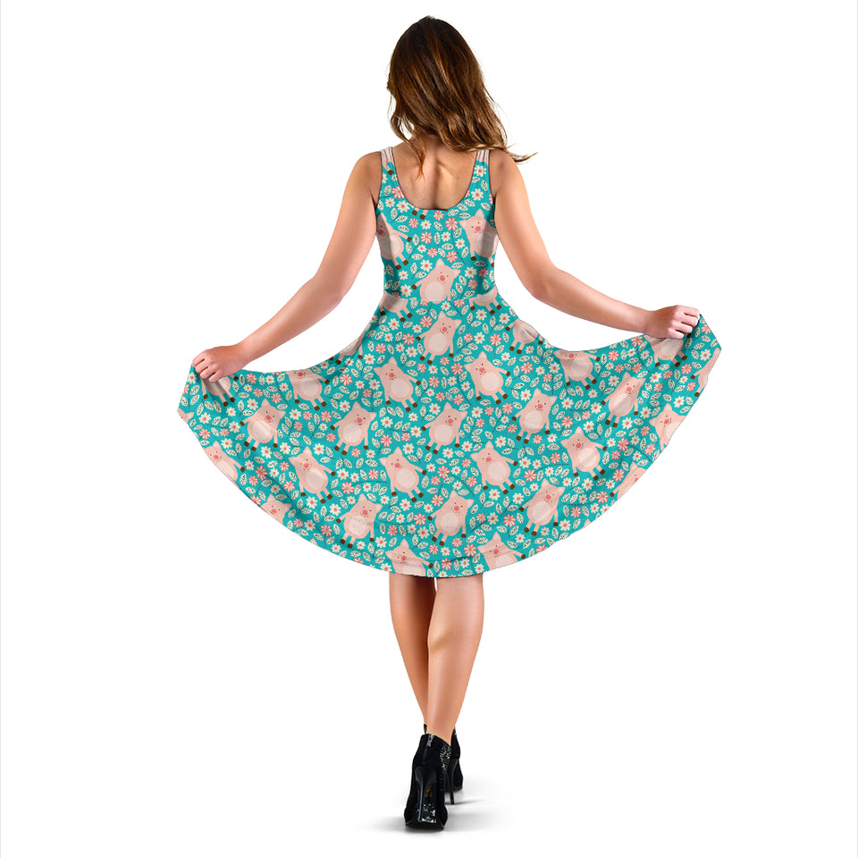 Pig Pattern Print Design 01 Sleeveless Midi Dress