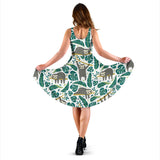 Cute Sloths Tropical Palm Leaves White Background Sleeveless Midi Dress
