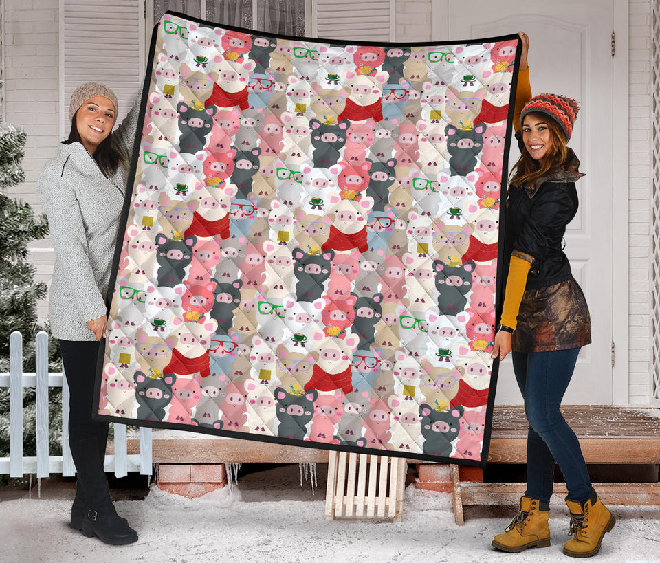 Pig Pattern Print Design 02 Premium Quilt
