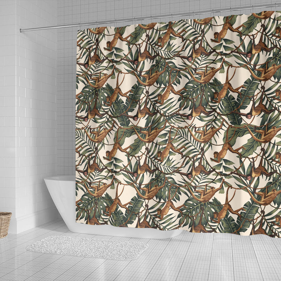 Monkey Tropical Leaves Background Shower Curtain Fulfilled In US