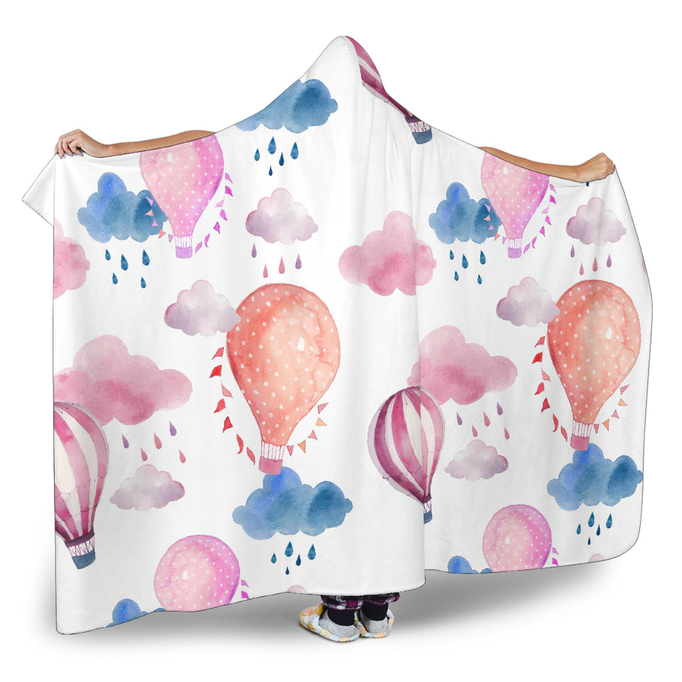 Watercolor Air Balloon Cloud Pattern Hooded Blanket