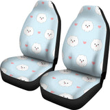 White Cute Pomeranian Pattern  Universal Fit Car Seat Covers