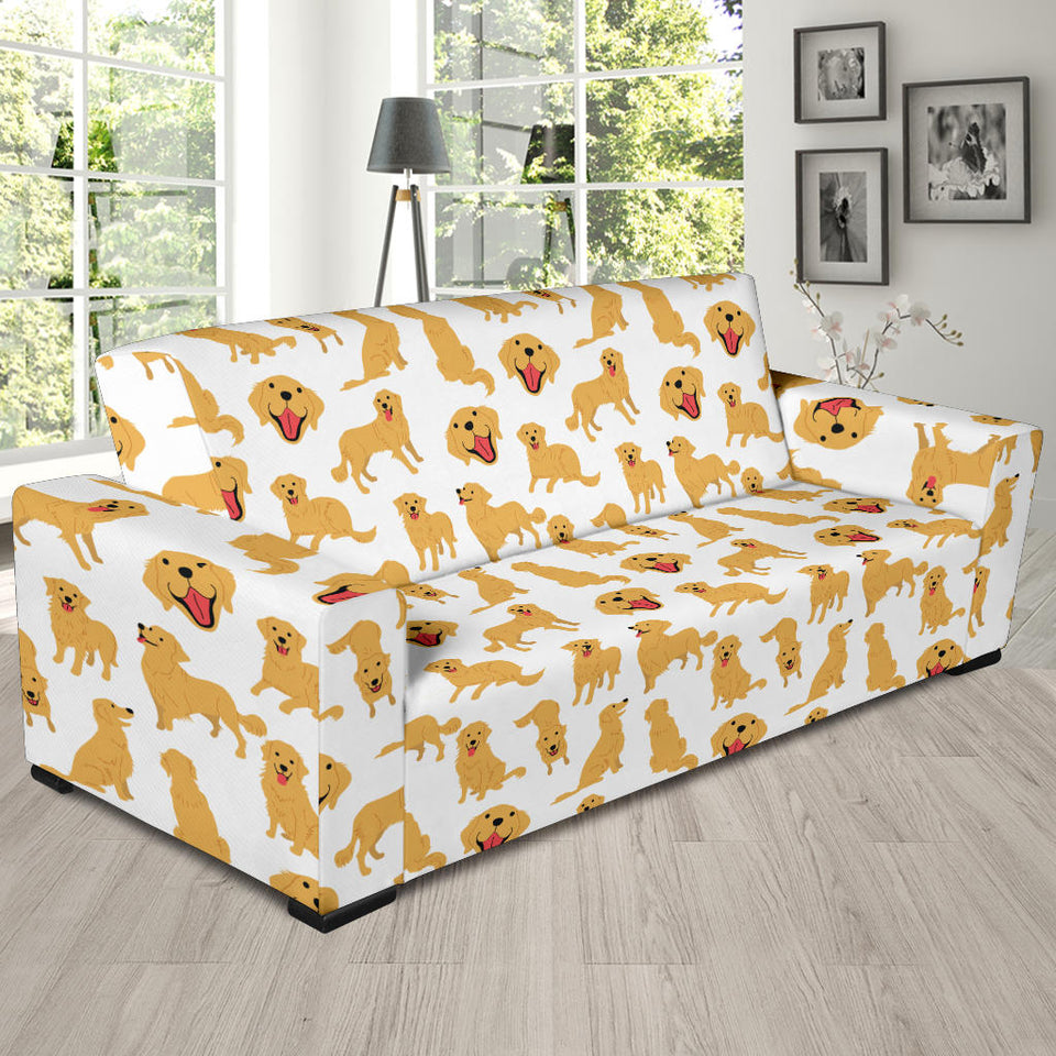 Golden Retriever Pattern Print Design 05 Sofa Slipcover
