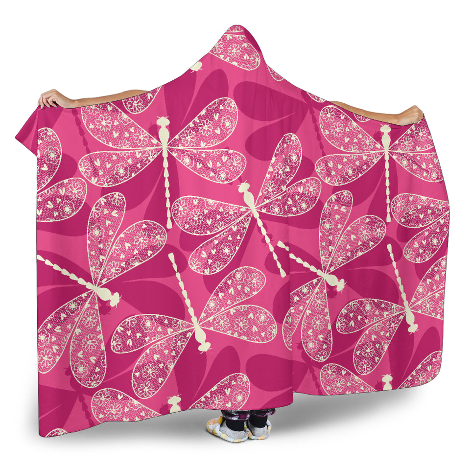 Beautiful Dragonfly Pink Background Hooded Blanket