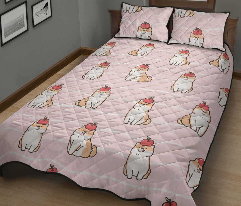 Cute Shiba Inu Dog Apple pattern Quilt Bed Set
