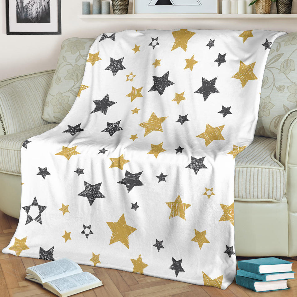 Hand Drawn Gold Black Star Pattern Premium Blanket