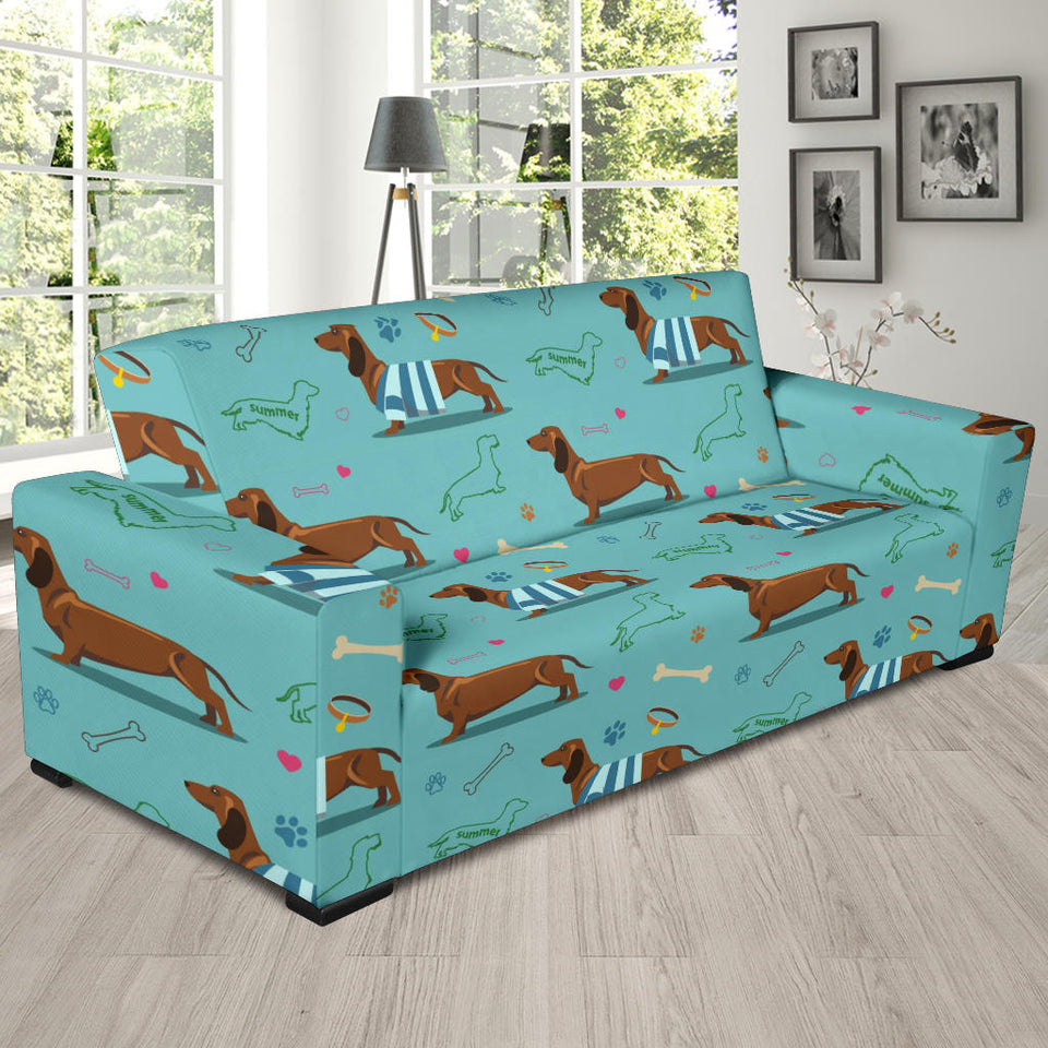 Dachshund Decorative Background Sofa Slipcover