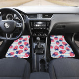 Strawberry Pattern Blue Lines Background Front And Back Car Mats