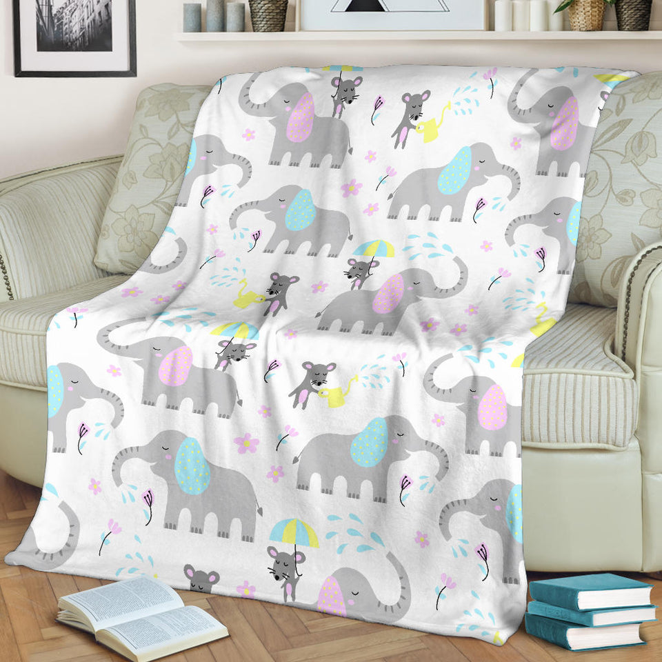 Cute Elephant Mouse Pattern Premium Blanket