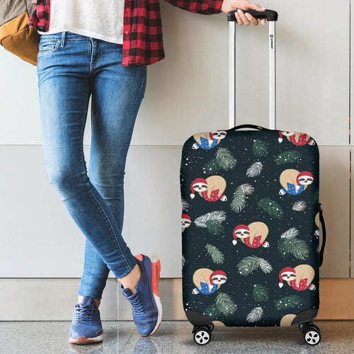 Cute Sloths Sleeping Christmas Ball Santa Hat Pattern Cabin Suitcases Luggages