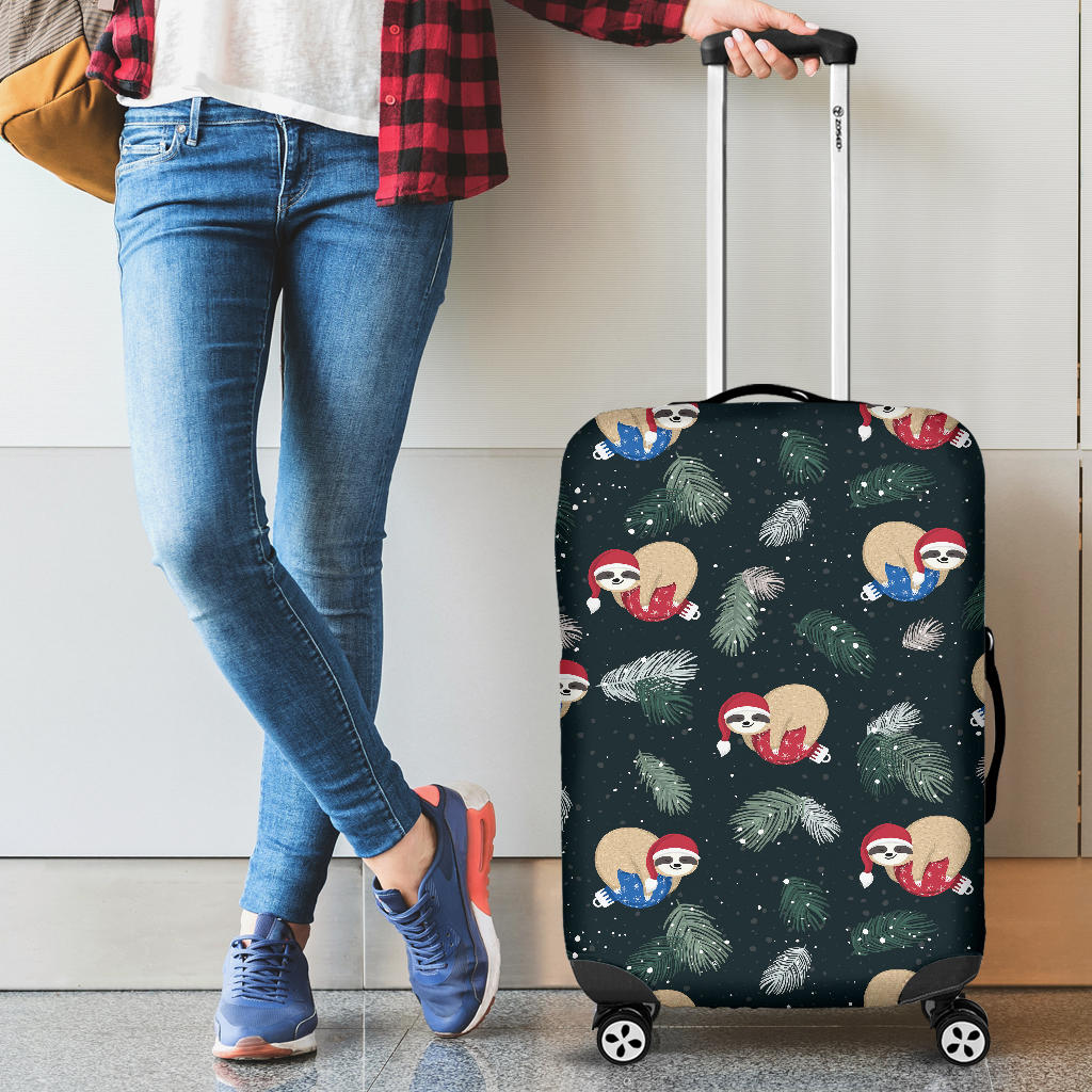 Cute Sloths Sleeping Christmas Ball Santa Hat Pattern Cabin Suitcases Luggages