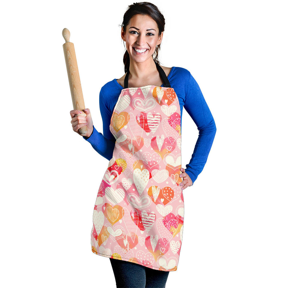 Hand Drawn Heart Design Pattern Adjustable Apron