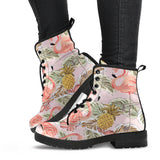 Pink Flamingo Birds Pineapples Hibiscus Flower Pattern Leather Boots
