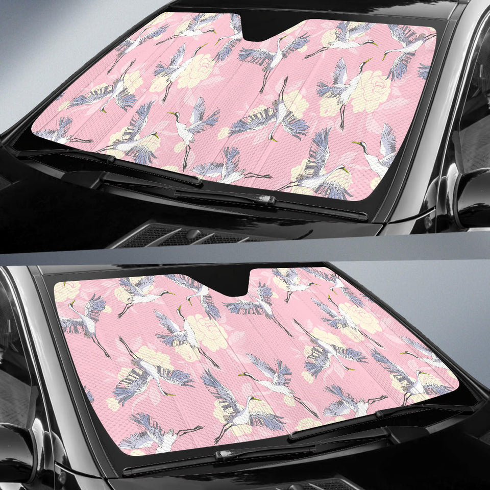 Japanese Crane Rose Pattern Car Sun Shade