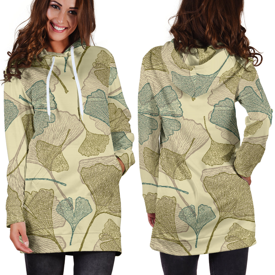 Ginkgo Leaves Design Pattern Women'S Hoodie Dress