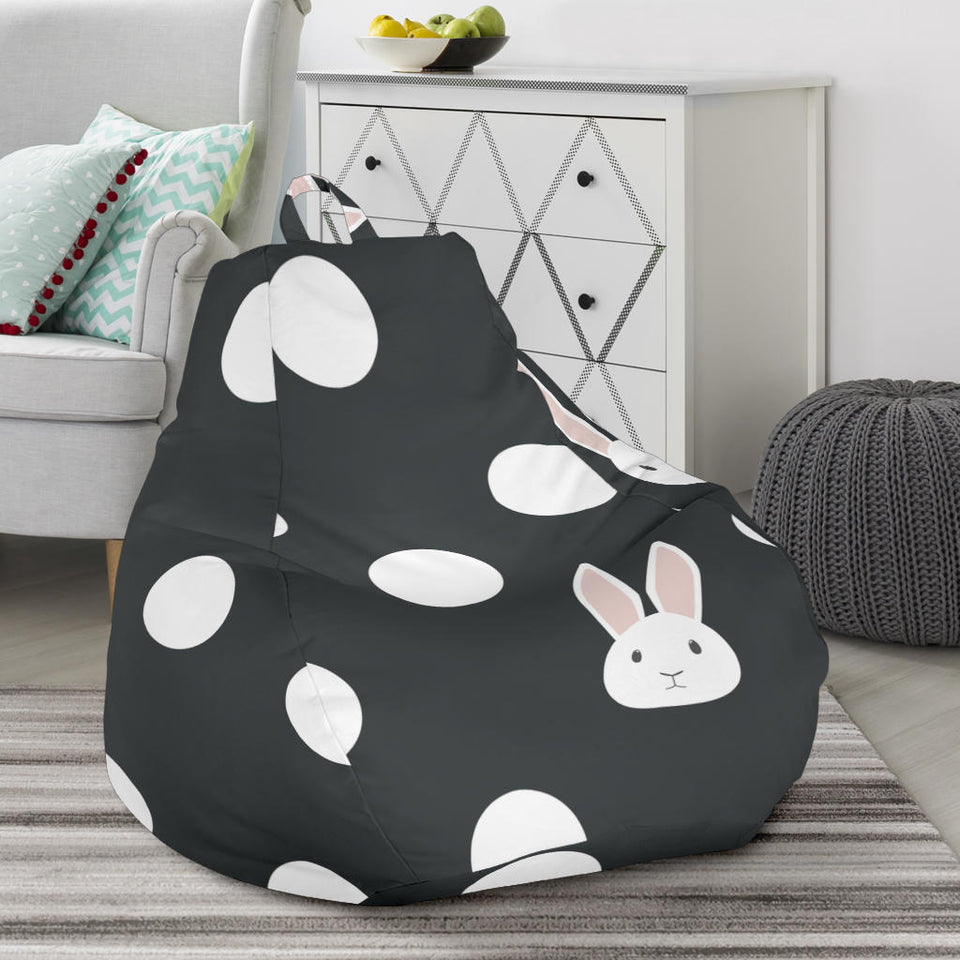 Cute White Rabbit Polka Dots Black Background Bean Bag Cover