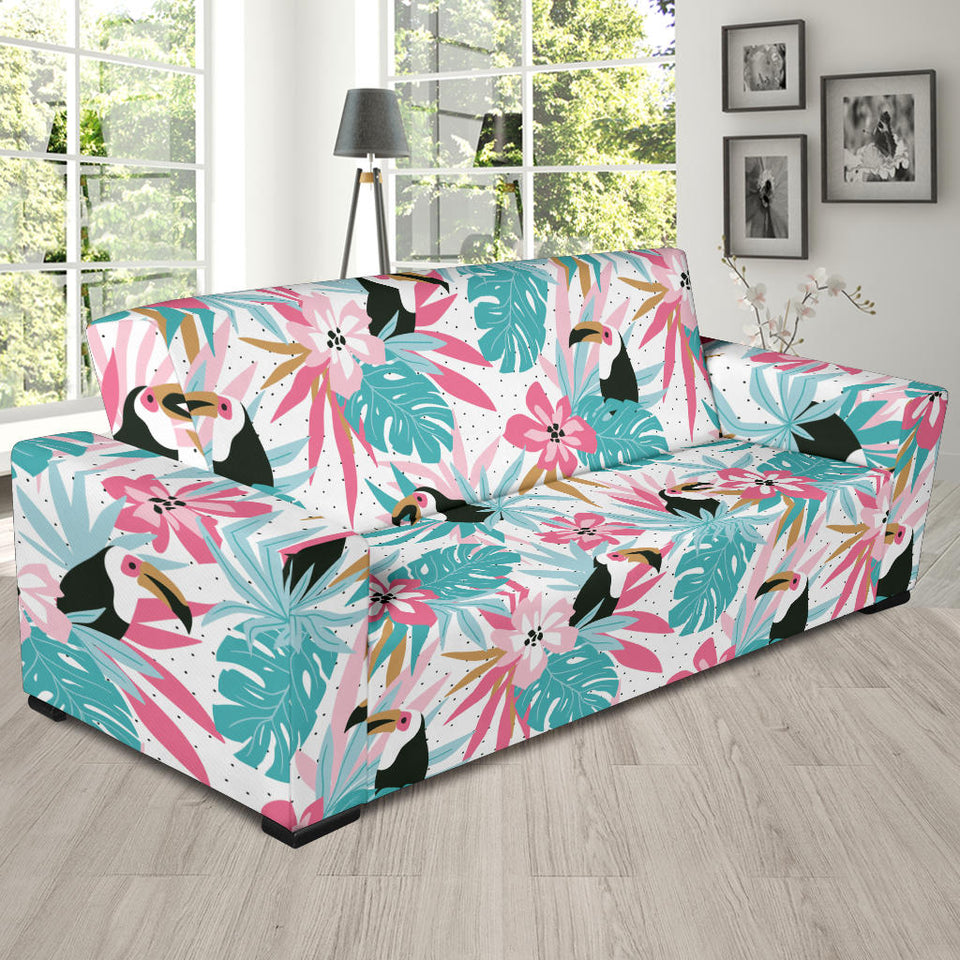 Toucan Tropical Flower Leave Pattern Sofa Slipcover