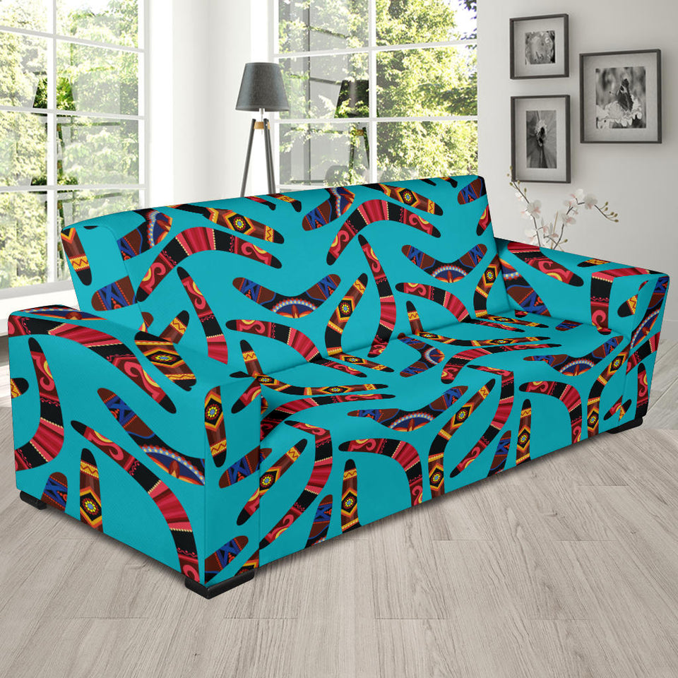 Boomerang Australian Aboriginal Ornament Blue Background Sofa Slipcover