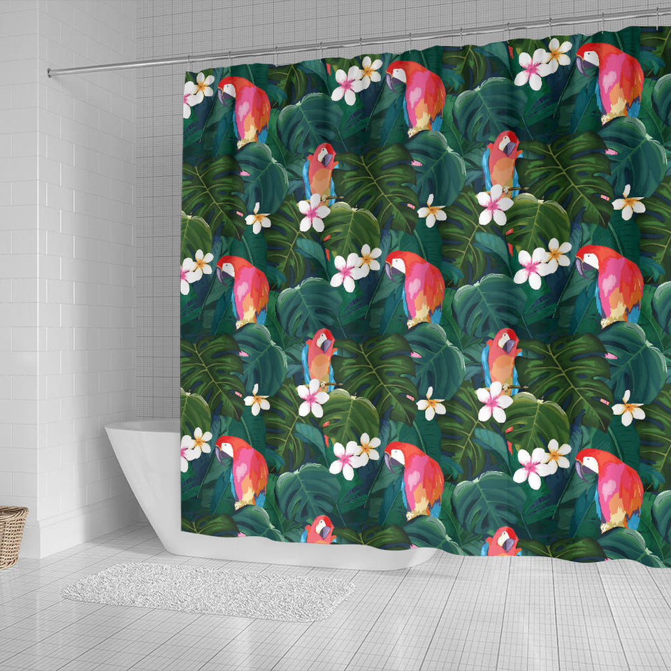 Parrot Palm Tree Leaves Flower Hibiscus Pattern Shower Curtain Fulfilled In US