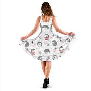 Hedgehog Pattern Print Design 02 Sleeveless Midi Dress