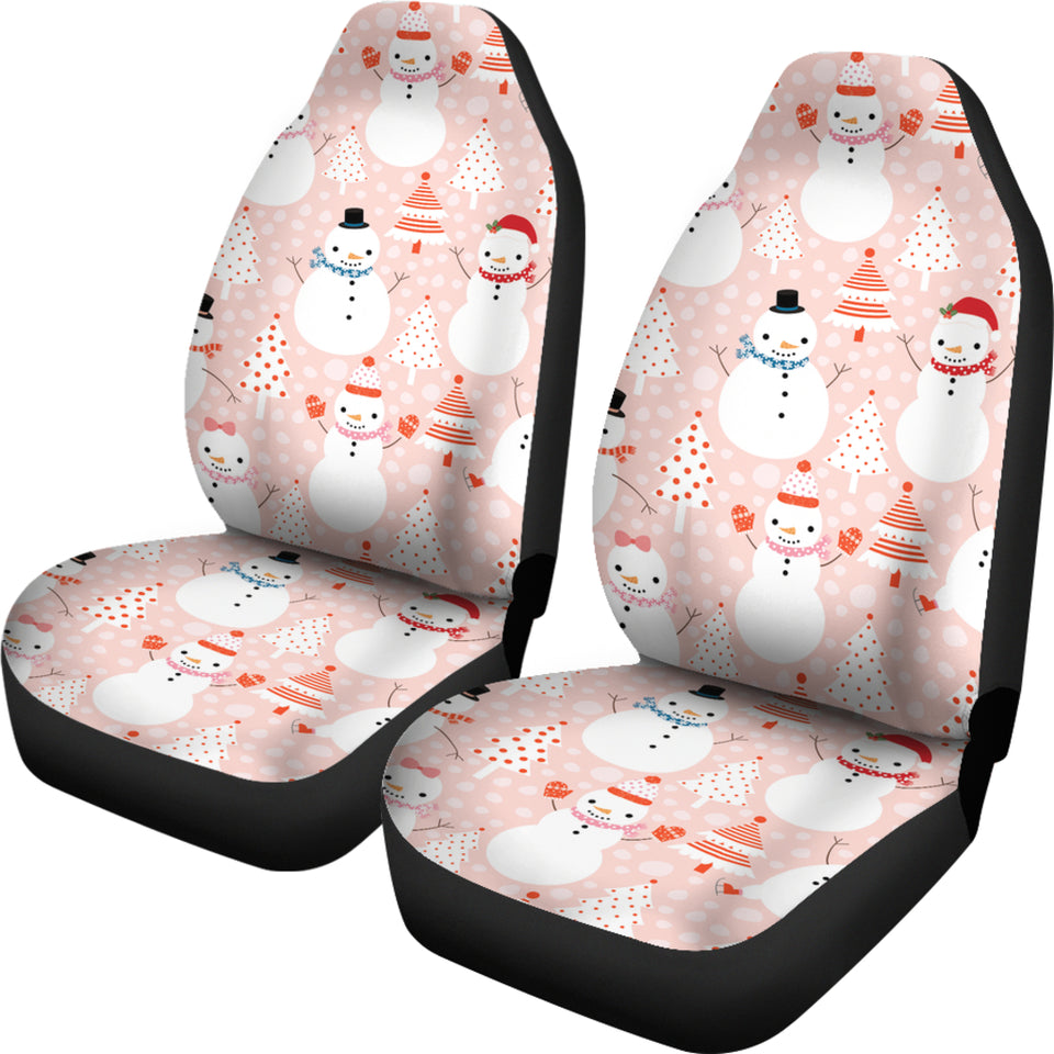 Cute Snowman Christmas Tree Snowpink Background  Universal Fit Car Seat Covers