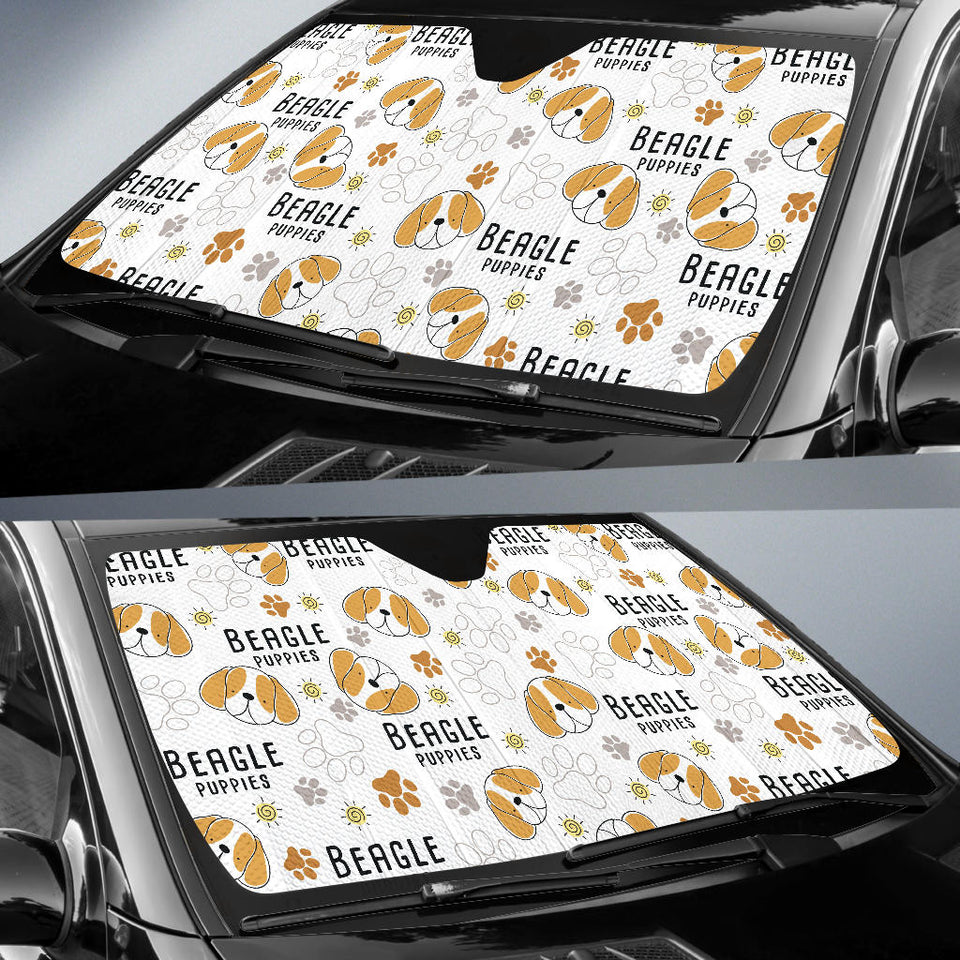 Cute Beagle Dog Pattern Background Car Sun Shade