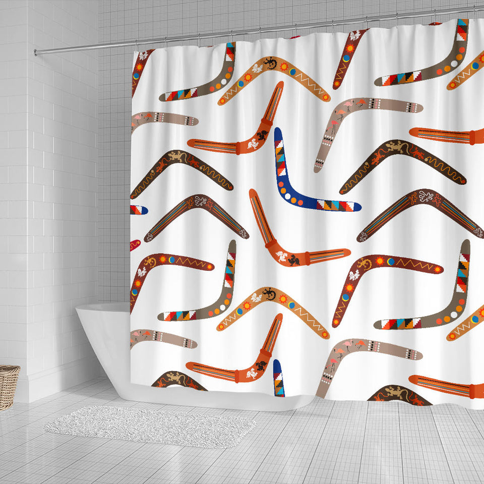 Boomerang Australian Aboriginal Ornament Pattern Shower Curtain Fulfilled In US