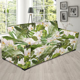 White Orchid Flower Tropical Leaves Pattern Sofa Slipcover