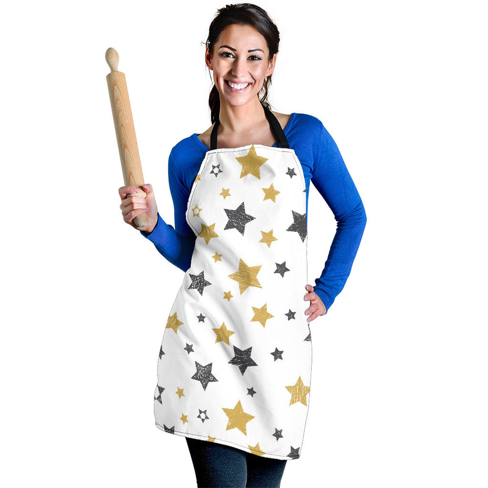 Hand Drawn Gold Black Star Pattern Adjustable Apron