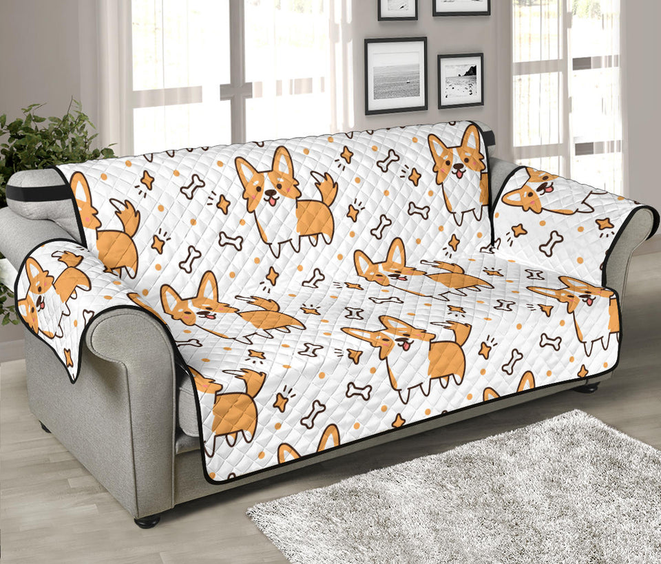 Cute corgi heart star bone pattern Sofa Cover Protector