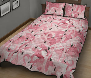 Pink flamingos pattern background Quilt Bed Set